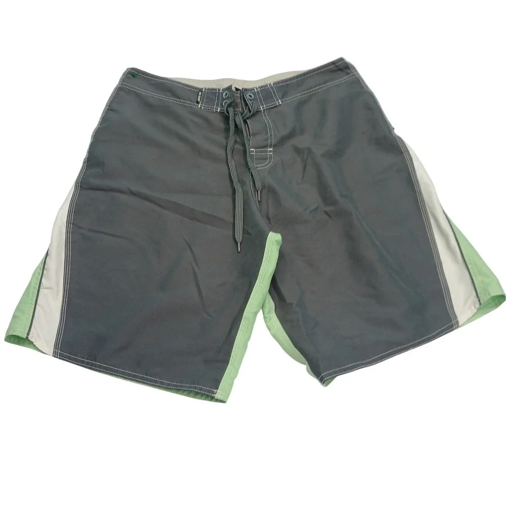 RSSURF Board Shorts 34 Grey Green Colorblock Surf Swim Trunks Beachwear